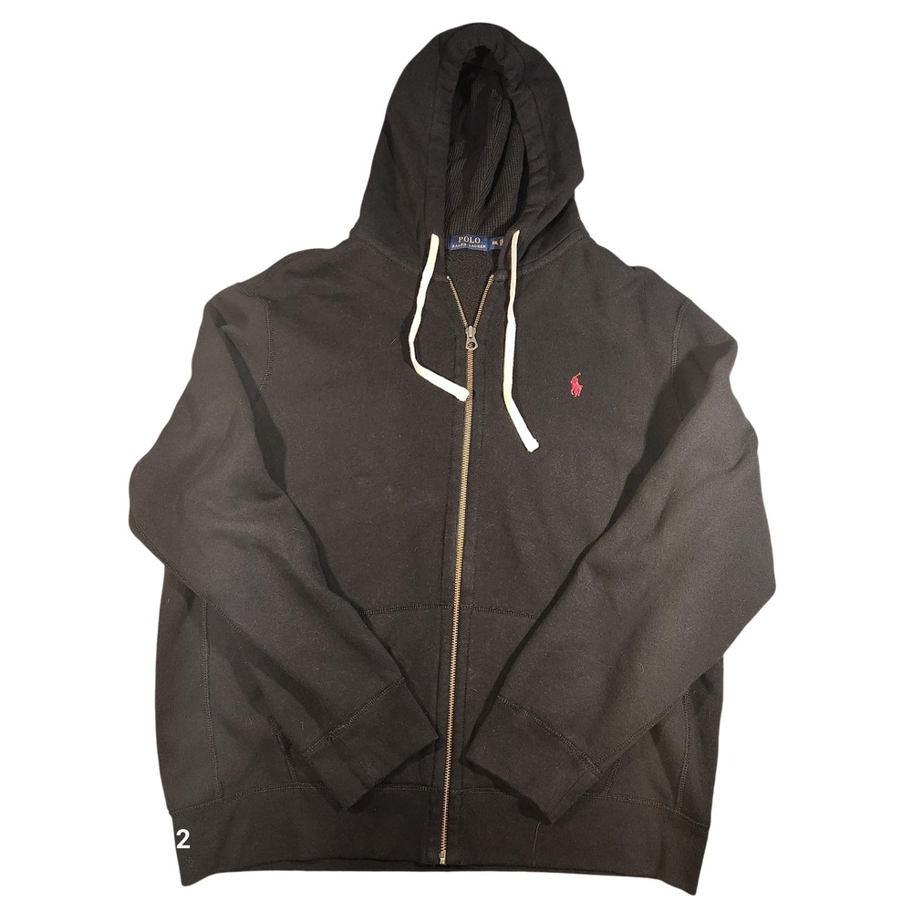 Polo Ralph Lauren Hoodie Mens‎ 2XL Black Full Zip Pony Waffle Lined Sweatshirt